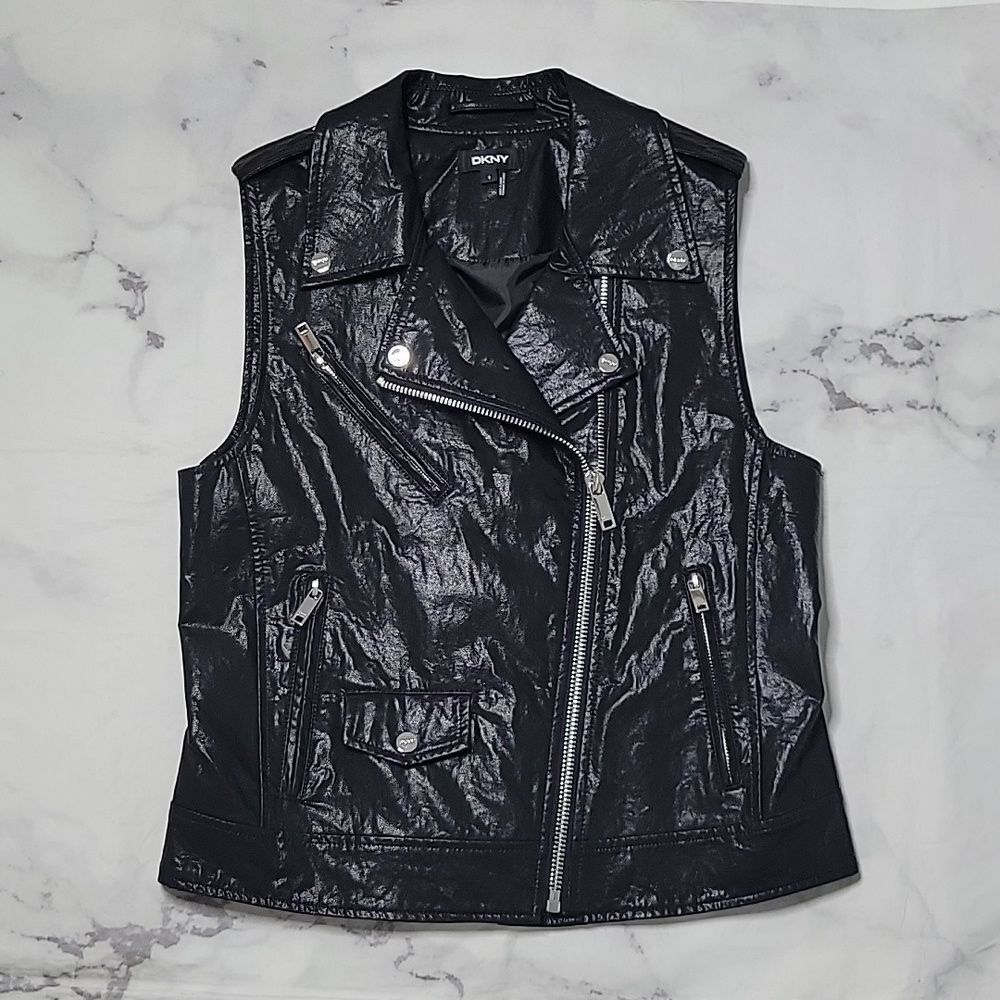 DKNY Faux Leather Moto Vest